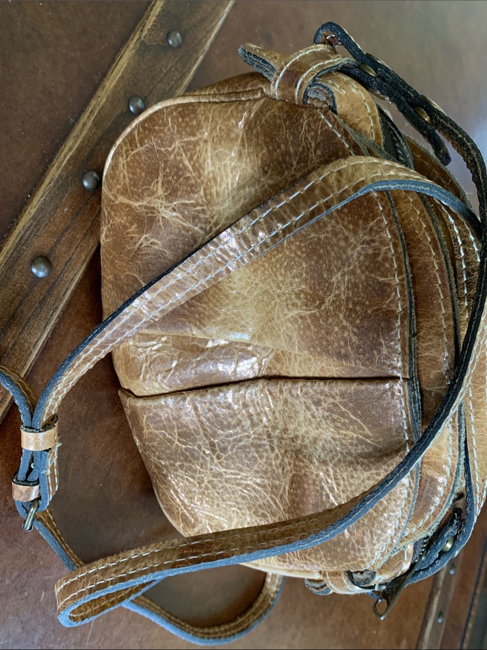 Patricia Nash Distressed Brown Leather Crossbody Cosmetic Bag